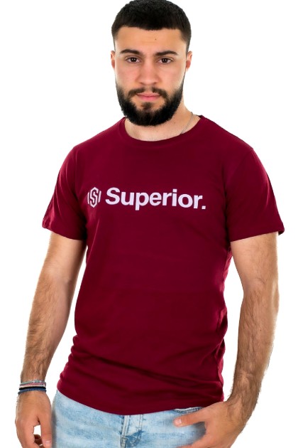 Superior μπορντώί ανδρικό T-shirt με λευκό τύπωμα