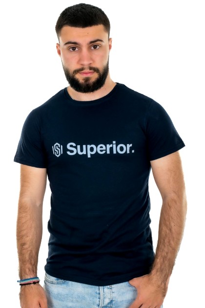 Superior σκούρο μπλέ ανδρικό T-shirt με λευκό τύπωμα